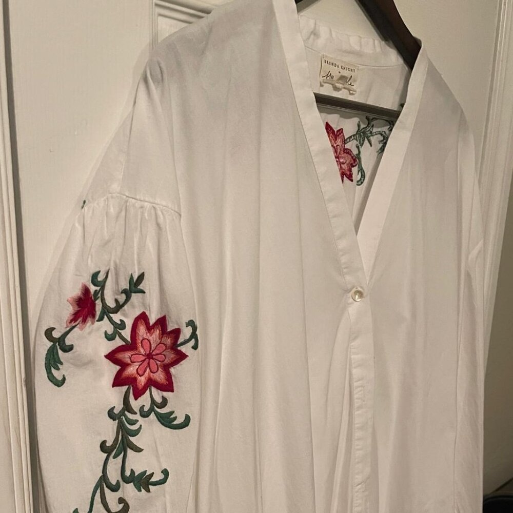 Free People Floral Tie Front Button Down Shirt in White